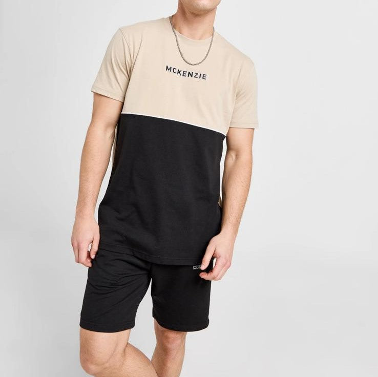 Brown and Black T-Shirt and Shorts Set