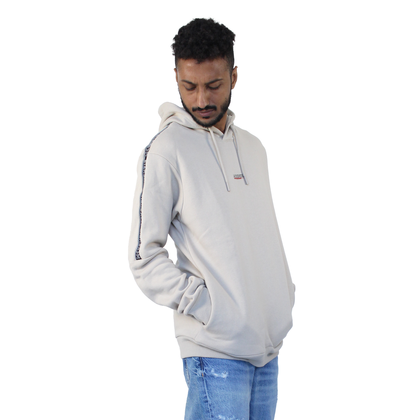 Beige Pullover Tape Hoodie