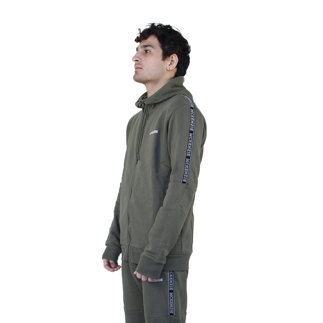 Dark Green Tape Zipper Hoodie